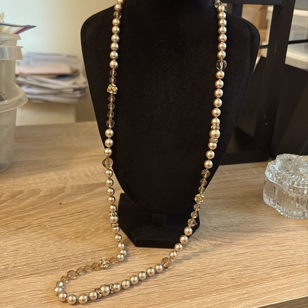 Banana republic, faux, pearl, and bead necklace with rhinestone